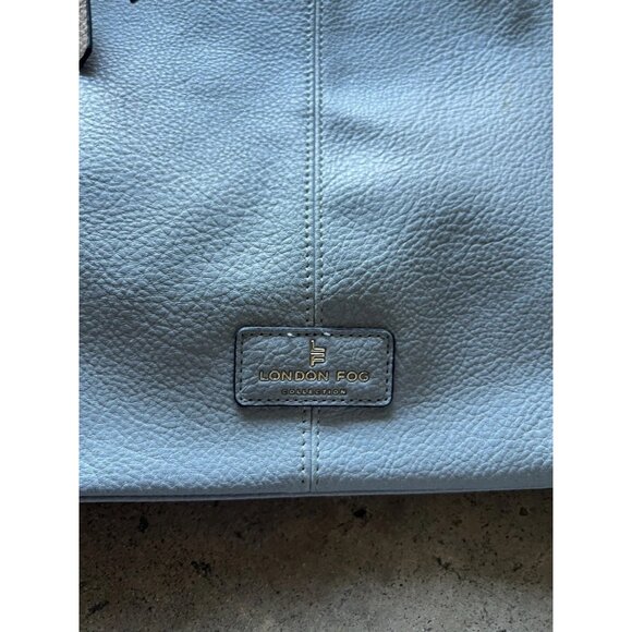 London Fog Travel Bag Houndstooth Brwn Barrel Duffle Leather Light Blue Bag - Picture 3 of 14